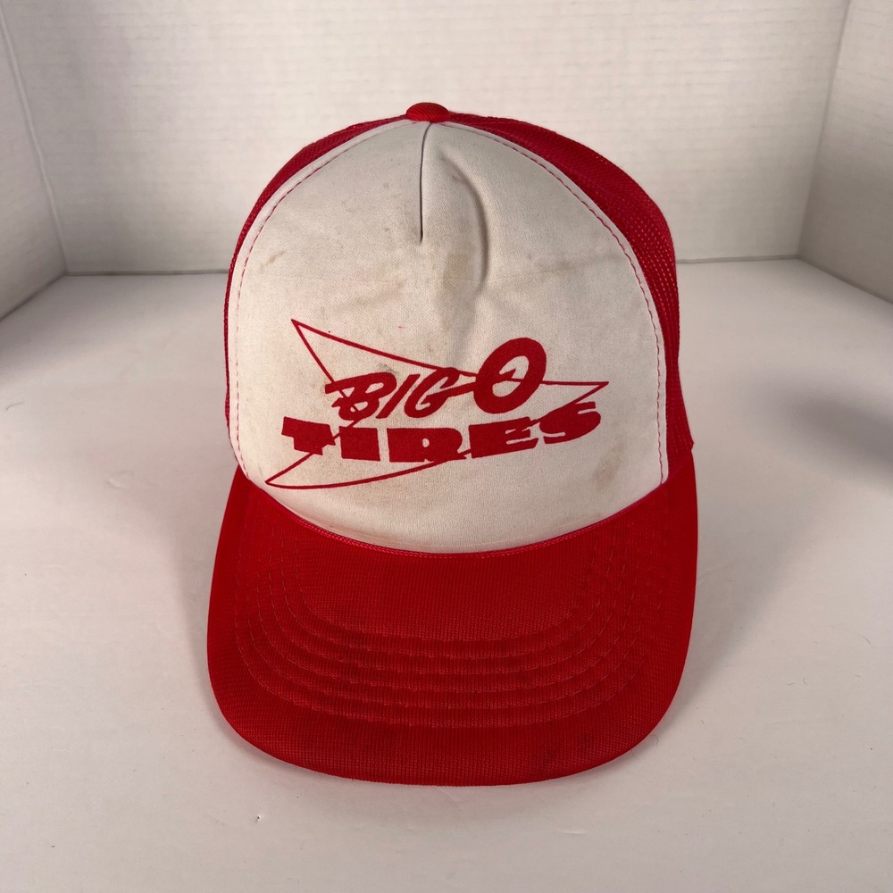 Vintage Big O‎ Tires Trucker Hat Red White Mesh Snapback Adjustable Men's 80's
